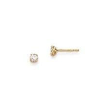 Madi K Kid's Earrings 14k 3 mm Round CZ Basket Set Stud, 0.17 gram