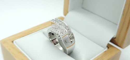 14ct White Gold 0.55ct Diamond set double row cluster ring - Picture 3 of 19