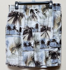 Croft  Barrow Men's Gray Green and Brown Palm Trees Swimming Trunks Size Large