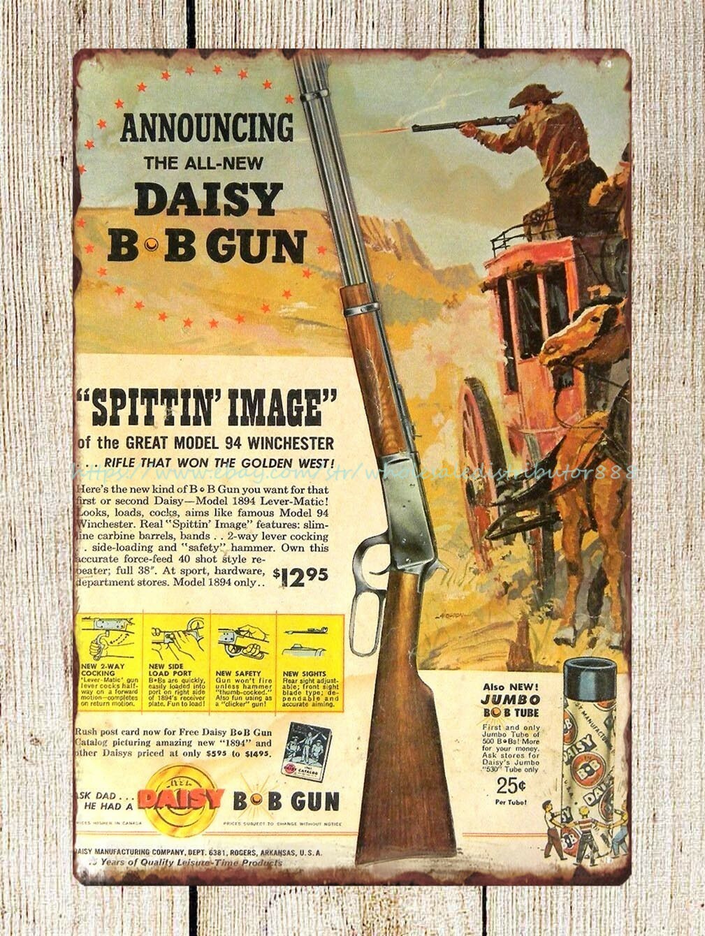 Daisy Spittin Image of 94 Winchester BB Gun firearm metal tin sign art