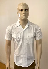 NEW GENUINE US NAVY WHITE POLY/COTTON SHORT SLEEVE TROPICAL SHIRT SIZE SMALL
