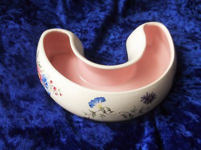 VINTAGE SAMMLERSTÜCK HALBMOND POSY TROG VASE MORNING GLORY ROSA INNENAXT TAL