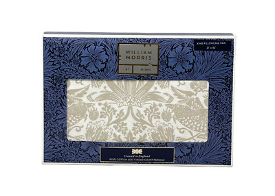 WILLIAM MORRIS England TWO KING Soft Cotton Percale Pillowcases Strawberry Thief