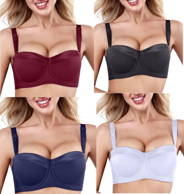 Women Push up Padded Bra Strapless Multiway Balconette Bra 34-46 B-C-D-E
