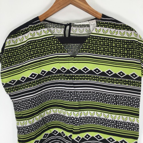 Alfred Dunner Top Women's 14 Black White Green Striped V-Neck Blouse - Picture 4 of 9