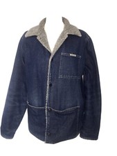Vintage Id Wear Borg Lined Blue Denim Jacket Size Large