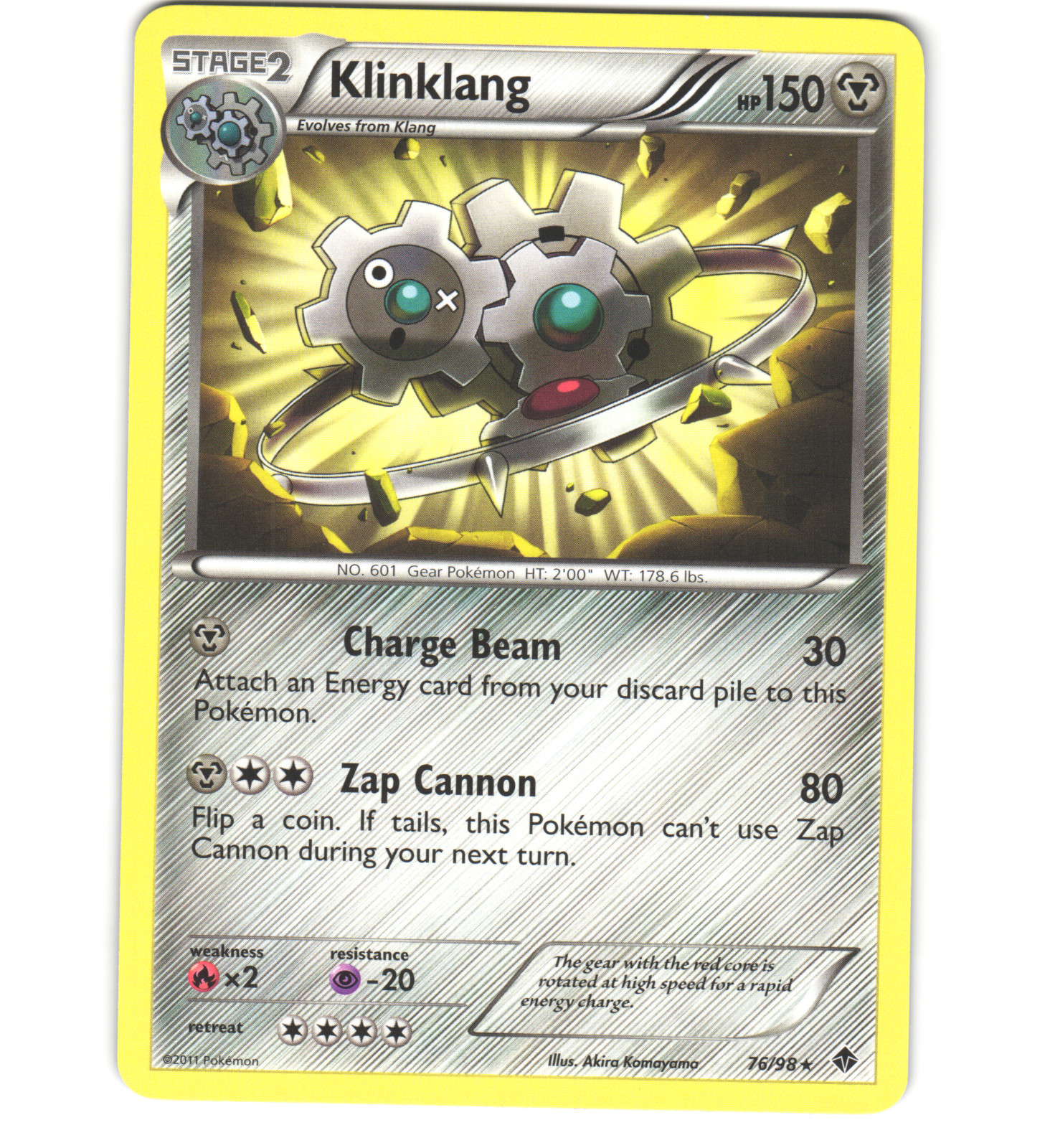 Pokemon 2011 Near Mint NM Klinklang Emerging Powers Rare 76/98 Card