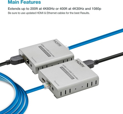 Extensor 4K@60HZ HDMI 2.0 Cat5e/Cat6/Cat7 bucle de salida, control IR, cascada - Imagen 3 de 7