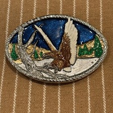 VTG 80  s FLYING BALD EAGLE Western Belt Buckle Silver tone Mountain Rodeo Bird