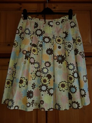 OASIS Cream Cotton Retro Print A line Flippy Knee Length Summer