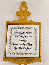 Rare Decorative Trivet Vintage...  "Seem to Like My Kitchen Best" Cast Iron