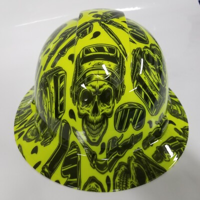 full brim hard hat custom hydro dipped IN HI VIS LIME WELDER