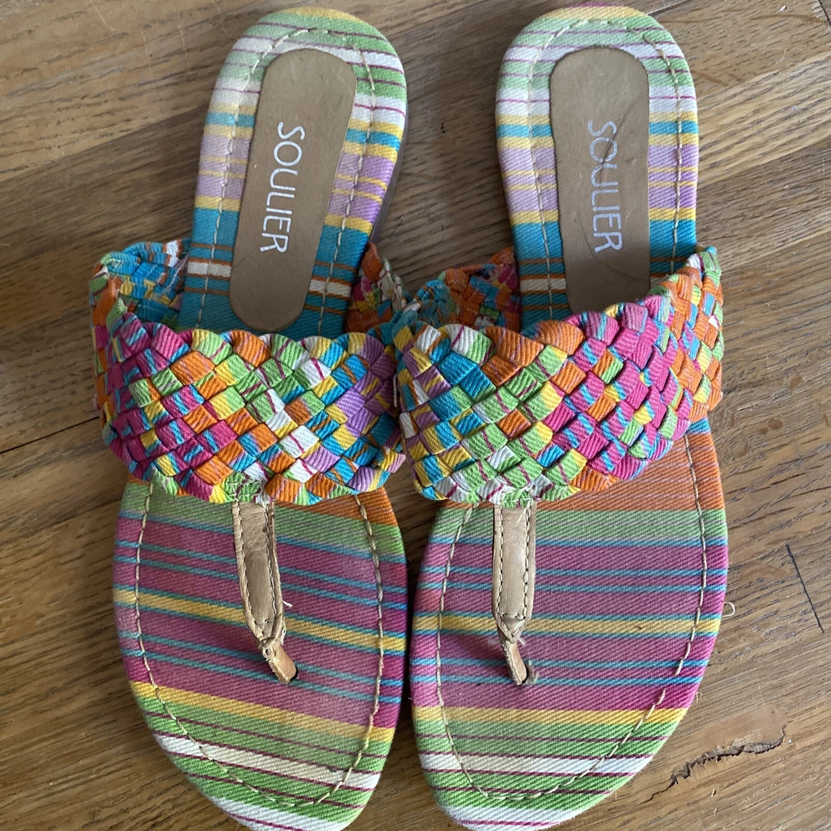 Soulier Brazil Multicolor Thongs Sandals SZ 7 Pink Orange Green