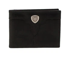 ARIAT Men's Black Leather Removable Passcase Wallet Raised Center Strip