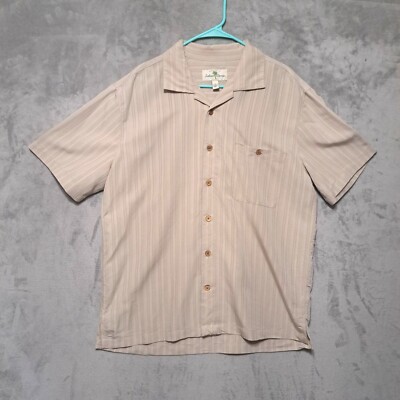 Island Shores Mens Dress Shirt Large Beige Stripe Short Sleeve Button Up  Casual | eBay