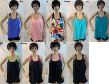 Aleumdr Blouson Striped Printed Push up Strappy T-Back Tankini Top shorts,S-2XL