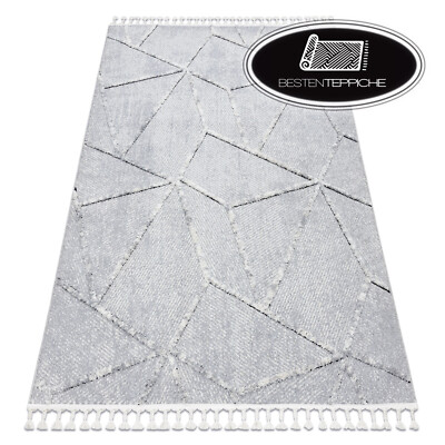 Moderner Elegant Strukturell Teppich ''SEVILLA'' Mosaik grau marokkanisch Franse