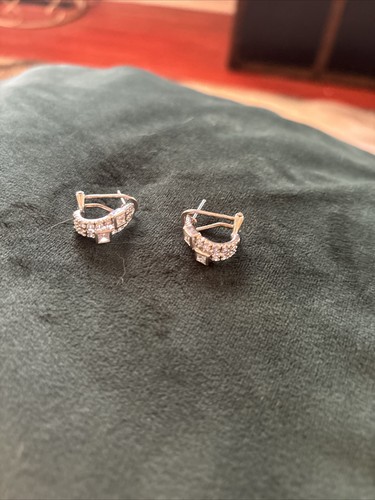 Sterling Silver Earrings W Diamonds Cz Small Dainty - Picture 3 of 6