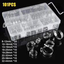 101pcs Adjustable Stainless Steel Hose Clamps Worm Gear Clamp Assortment 8 Sizes