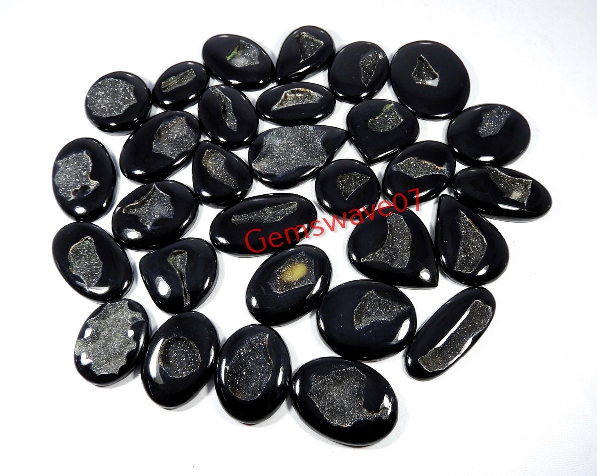 Black Onyx Druzy Agate Geode Cabochon Natural Gemstone Wholesale