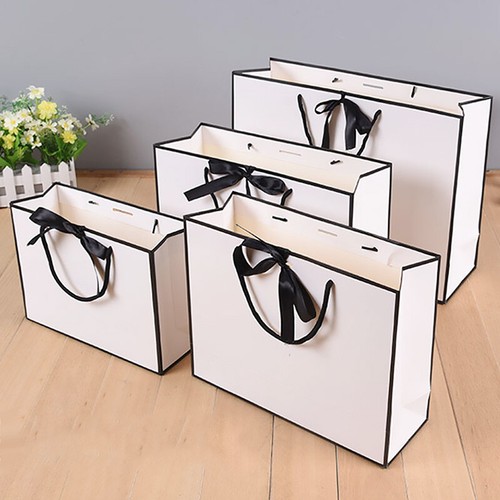 Paper Gift Bag with Bowtie Black & White Tote Bag Wedding Birthday Party Favours - Picture 6 of 11