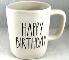 Rae Dunn Happy Birthday Artisan Collection by Magenta Coffee Tea Cup Mug White