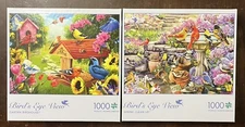 2x Buffalo 1000 Pc Puzzles: Bird's Eye View - Spring Clean Up & Garden Birdhouse