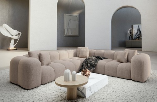 Couch Ecksofa Polsterecke Stoffsofa Strukturstoff Loungesofa FORMENTERA L Form - Bild 7 von 12