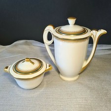 🍰 verseuse café & sucrier en porcelaine Limoges liseré or & vert/bleu canard