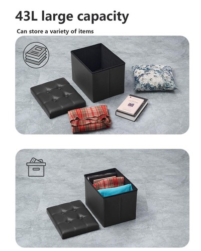 Storage Ottoman Folding Foot Stool with Thicker Foam Padded Seat Small Leathe... - Picture 6 of 7