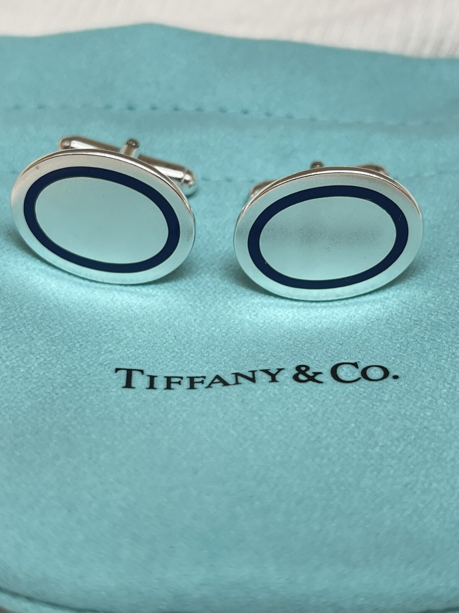 tiffany & co sterling silver 925 oval cufflinks Blue Enamel tiffany & co sterling silver 925 oval cufflinks Blue Enamel