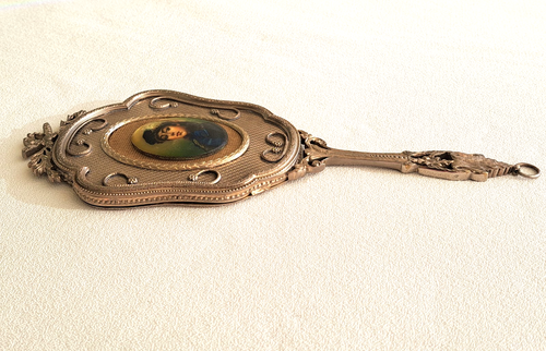 Antiker Bronze HANDSPIEGEL Miniaturmalerei auf Perlmutt .Signiert.Unikat. - Bild 12 von 19