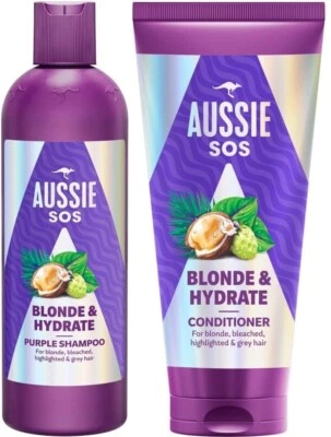 Aussie SOS Blonde & Hydrate Shampoo & Conditioner for Bleached / Grey Hair 300ml