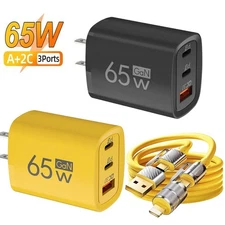 65W Gan Fast Charging Wall Charger, 4-in1 Fast Charge Cable For All Cell Phone