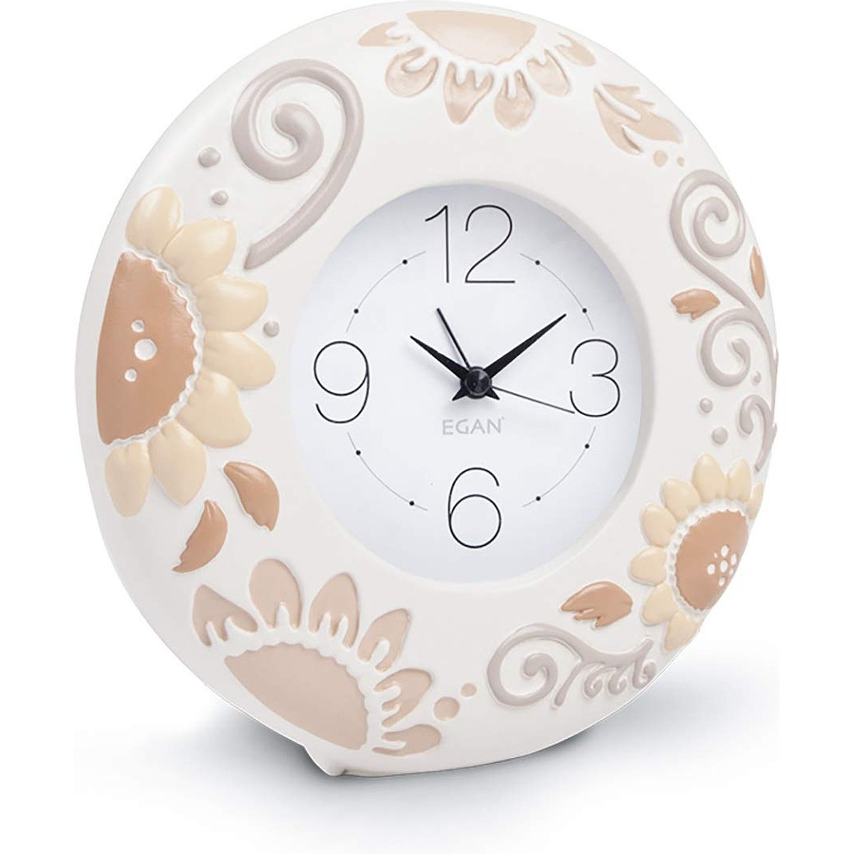 Sveglia da tavolo Egan Helios ceramica bianca decoro girasoli