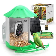 Smart Bird Feeder with Camera for Outdoors Solar Powered, 2.5K HD Video, Green