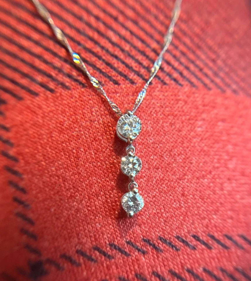 .3CT Natural Three Stone Diamond Pendant Necklace Platinum Singapore Chain 16.1" - Image 2 of 4