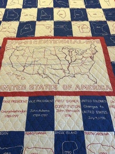 Vintage USA 1776-Bicentennial-1976 Patriotic State Capitol Date Quilt 66” X 98” - Picture 3 of 6