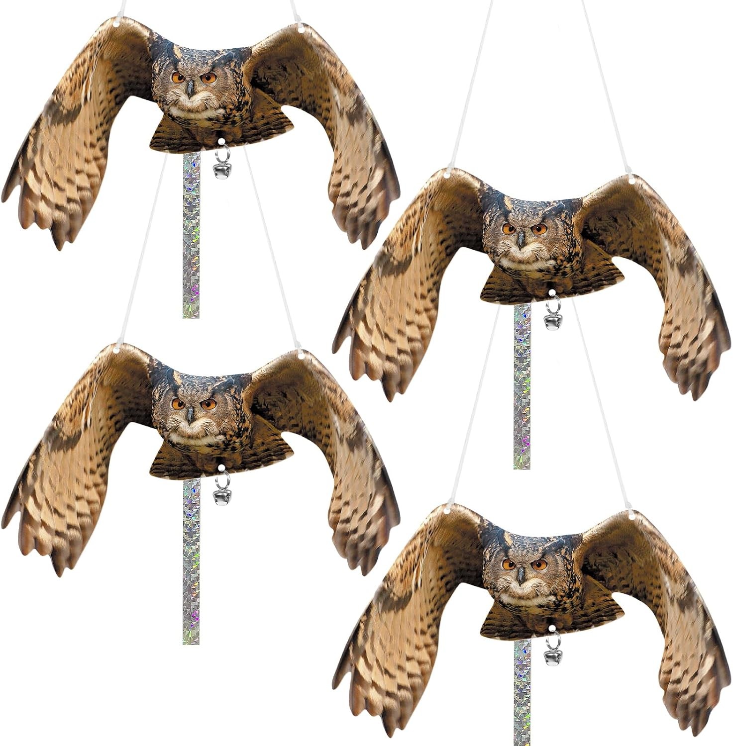 Fake Owl Decoy to Scare Birds, 4 Pack Fake Owl Hanging Effective Bird Control D