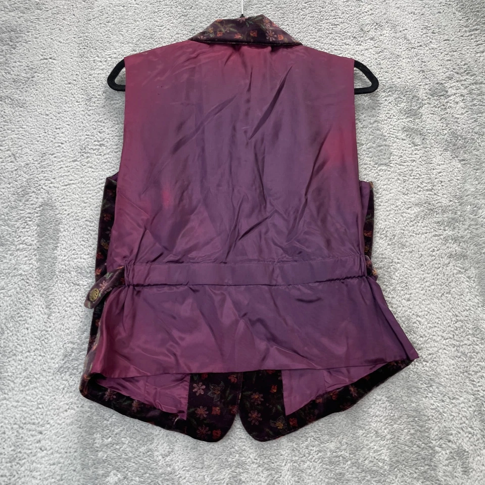 Vintage Coldwater Creek Vest Womens Medium Red Floral Velvet Notch Lapel Classic - Image 2 of 4