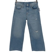 Old Navy Girls 14 High Rise Baggy Wide Leg Blue Denim Jeans Pants Distressed NEW