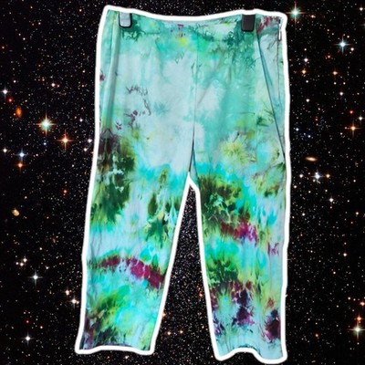 M&S Size 8 Short Handmade Tie Dye Cropped Trousers Hippie Unique Quirky Arty