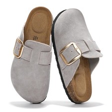 Genuine Leather Grey Clogs for Women - Comfortable Fall Footwear Size 9
