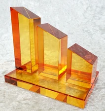 Sleek Modern Minimalist Single Bookend Orange Desk File 3.25 Pound Glass Acrylic