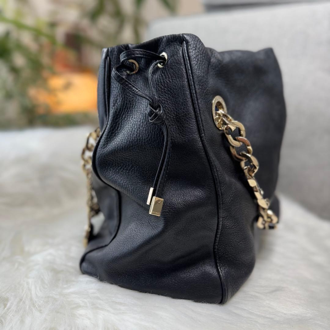 BVLGARI Monete Chain Tote Bag 2WAY Leather Black Authentic Luxury