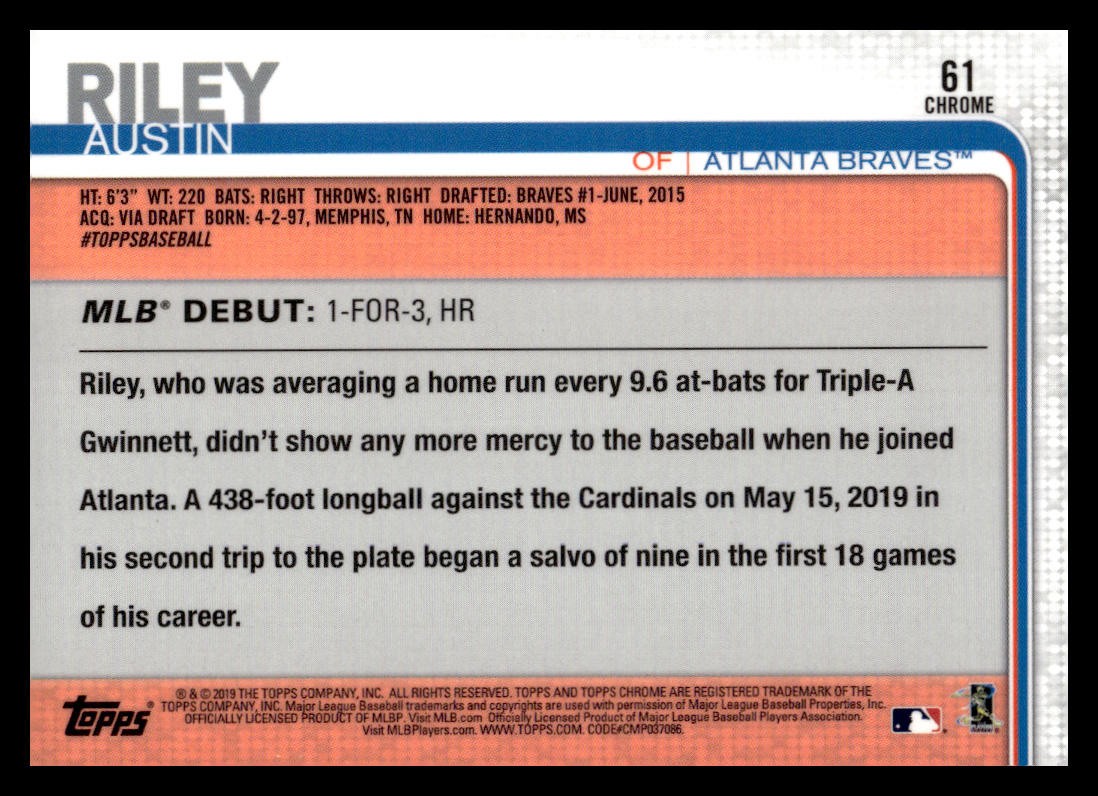 2019 Topps Chrome Update #61 Austin Riley | eBay