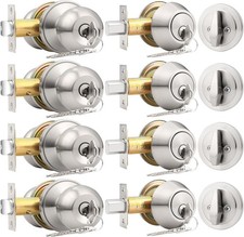 4 Pack Keyed Alike Entry Handlset W/ Single Cylinder Deadbolts Combo Pack Satin