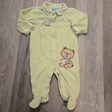 Carters Cute Bear Embroidered Velour One Piece Pajamas Infant 6-9 months Vintage