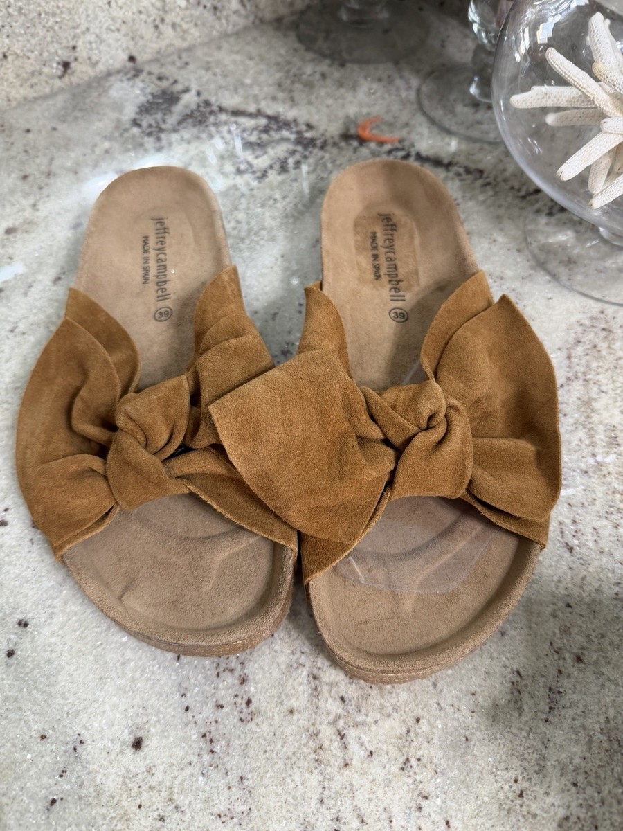 Jeffrey Campbell Sz 39 Zocalo Slide Sandals Bow Suede Tan