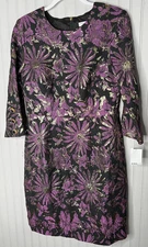 Trina Turk Dress Women 10 Black Purple Metallic Brocade Floral Party New $195